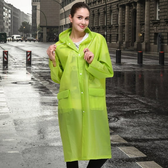 Unisex Fashion Reusable Button Rain Jacket Coat Hooded Raincoat With Pockets For Adults Teens