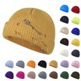thumbnail image 1 of Unisex Fashion Ribbed Knit Cuff Beanie Hat, Metal Ring Pin Decor Slouchy Cap Winter Vintage Holey Streetwear Hat Light pink One Size, 1 of 3