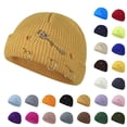 thumbnail image 1 of Unisex Fashion Ribbed Knit Cuff Beanie Hat, Metal Ring Pin Decor Slouchy Cap Winter Vintage Holey Streetwear Hat White One Size, 1 of 3