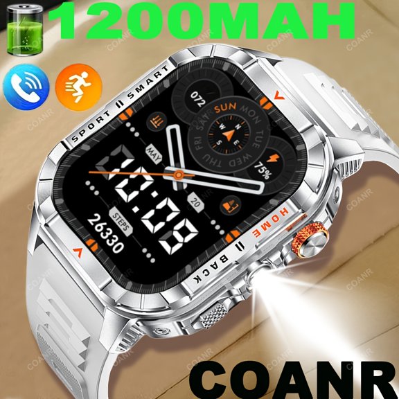 Unisex Fashion Smart Watch, 1200mAh Battery, 2.01" HD Display, 100+ Sports Modes, LED Flashlight, Multi Watch Faces, iPhone Android Compatible, Ideal Gift for Family & Friends