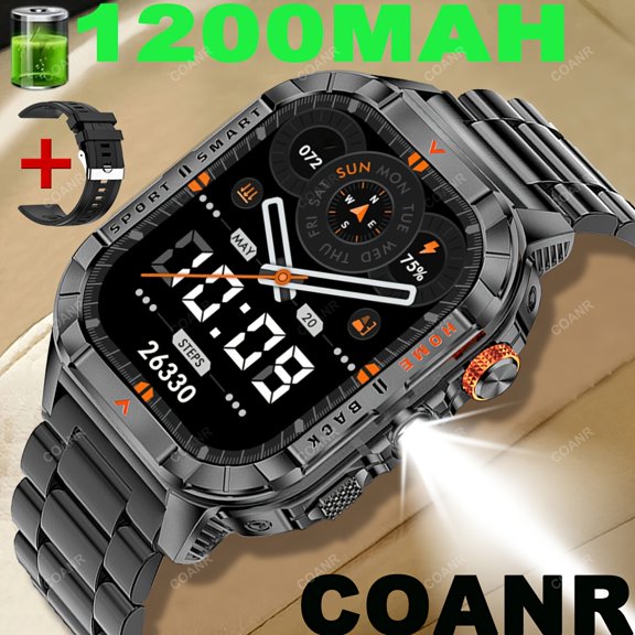 Unisex Fashion Smart Watch, 1200mAh Battery, 2.01" HD Display, 100+ Sports Modes, LED Flashlight, Multi Watch Faces, iPhone Android Compatible, Ideal Gift for Family & Friends