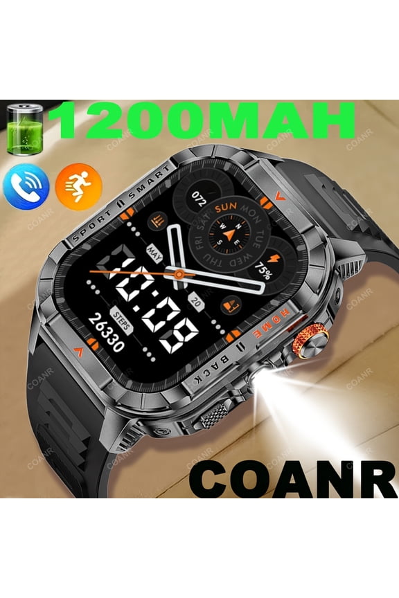 Unisex Fashion Smart Watch, 1200mAh Battery, 2.01" HD Display, 100+ Sports Modes, LED Flashlight, Multi Watch Faces, iPhone Android Compatible, Ideal Gift for Family & Friends