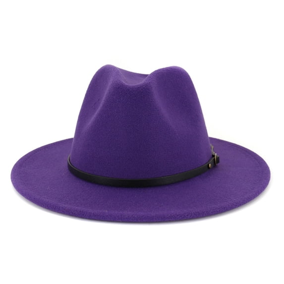 Unisex Fashion Wide Wool Belt Flat Top Fedora Hat Party Church Hats Cap