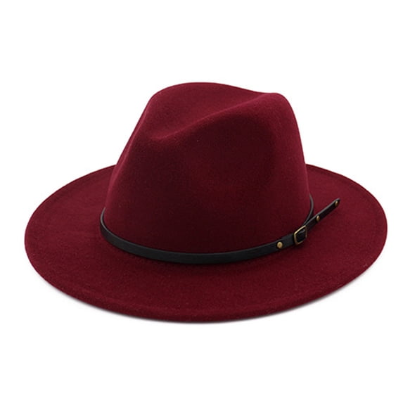 Unisex Fashion Wide Wool Belt Flat Top Fedora Hat Party Church Hats Cap
