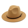 thumbnail image 1 of Unisex Fashion Wide Wool Belt Flat Top Fedora Hat Party Church Hats Cap, 1 of 1