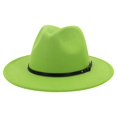 thumbnail image 1 of Unisex Fashion Wide Wool Belt Flat Top Fedora Hat Party Church Hats Cap, 1 of 6