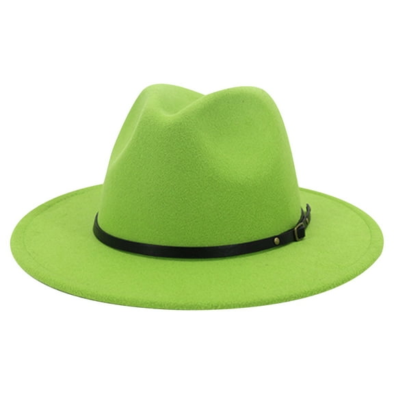 Unisex Fashion Wide Wool Belt Flat Top Fedora Hat Party Church Hats Cap