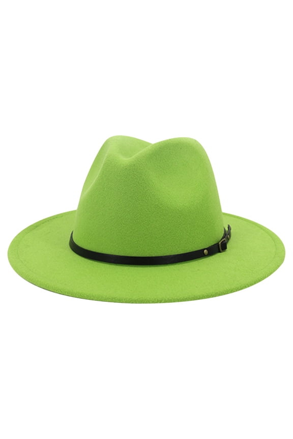 Unisex Fashion Wide Wool Belt Flat Top Fedora Hat Party Church Hats Cap