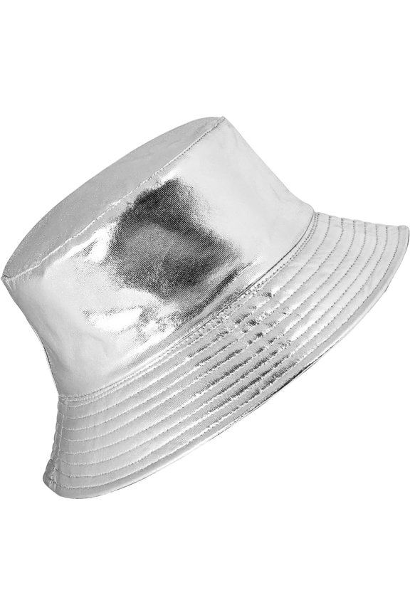 Unisex Fashionable  Camping Bucket Hat Sun Protection Flexible Fold Furry Metallic Finish