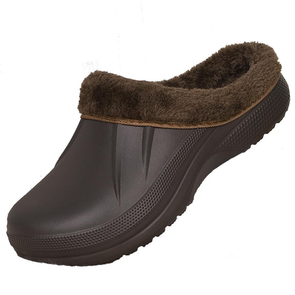 Unisex Faux Fur Lining Clogs: Slip-On Waterproof EVA Garden House Clogs with Fleece-Lined - Winter Warm Anti-Slip Indoor Outdoor Walking Slippers for Mens Womens Brown 250