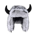 thumbnail image 1 of Unisex Faux Furry Hat Antler-Patterned Cap Windproof Hat with Plush Earflap Beige, 1 of 2