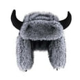 thumbnail image 1 of Unisex Faux Furry Hat Antler-Patterned Cap Windproof Hat with Plush Earflap Gray, 1 of 2