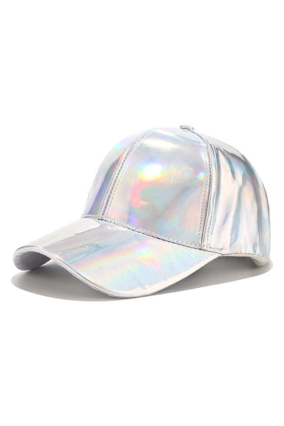 Unisex Faux Leather Baseball Cap Holographic Rainbow Shiny Metallic Trucker Hat