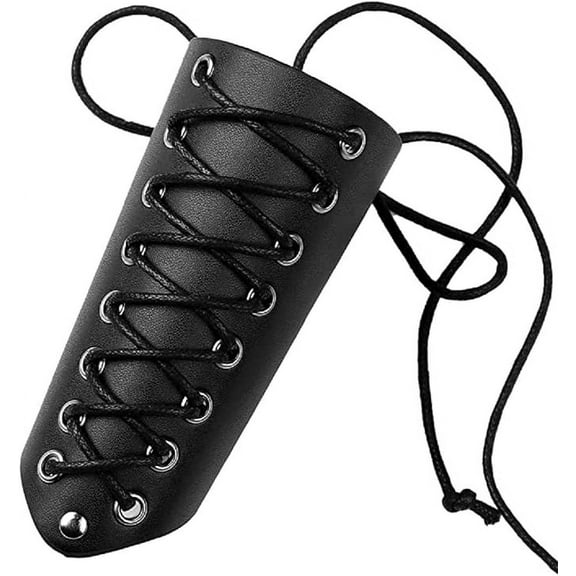 Unisex Faux Leather Gauntlet Wristband Wide Bracer Arm Armor Cuff - Black