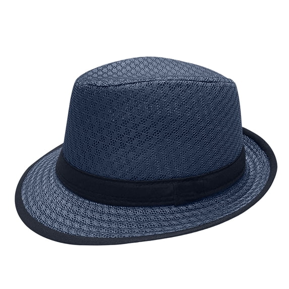 Unisex Fedora Trilby Hat Mesh Breathable Sun Hat Men Women Summer Outdoor Sun Protection Dress Hat for Beach Travel Vacation Blue