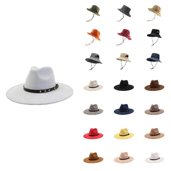 Unisex Fedora Wide Brim Hat Classic Beach Style Outdoor Sun Lightweight Travel Headwear For All Seasons, D-Light Gray