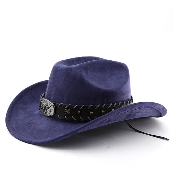 Unisex Felt Cowboy Hat Wide Brim Band Western Jazz Hat Buckle Outdoor Party Travel Hat