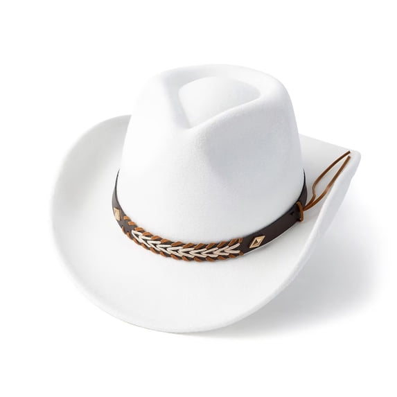 Unisex Felt Cowboy Hat Wide Brim Classic Western Jazz Fedora Hat Outdoor Party Travel Hat