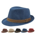 thumbnail image 1 of Unisex Felt Fedora Hat for Men Women, Classic Short Wide Brim Trilby Dress Hat with Leather Belt Band, Lightweight Warm Winter Jazz Gangster Hat, 5 Colors, 1 of 4