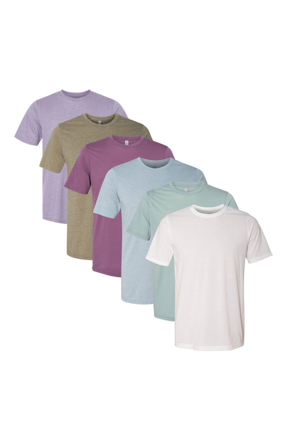 Unisex Festival Bulk T-Shirt, 65/35 Polyester/Ring Spun Cotton, Assorted Short Sleeve Crewneck Plain Tees (Bright Color 6 Pack, M)
