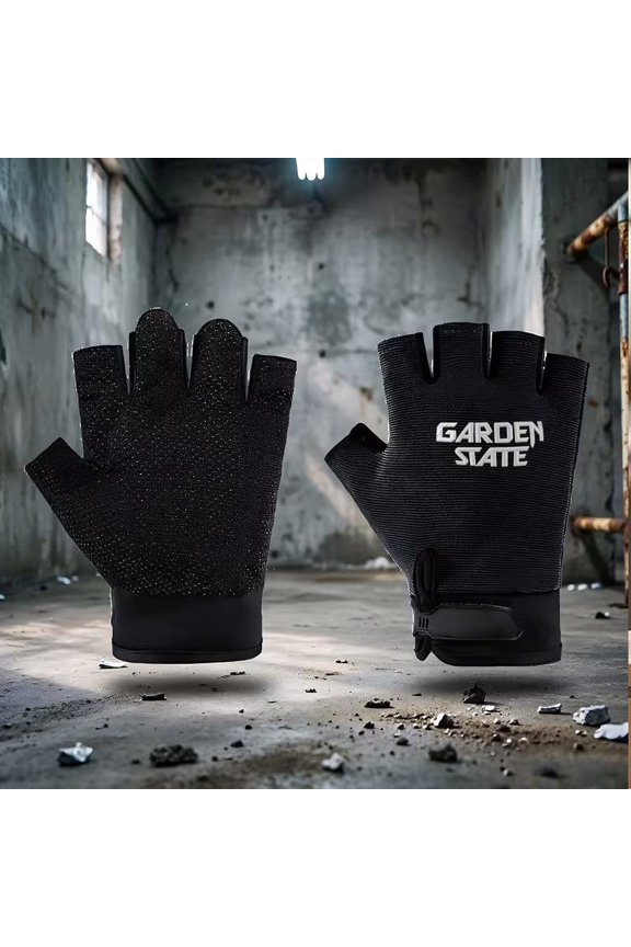 Unisex Fingerless Gloves Garden State Lettering Breathable Hook-and-Loop