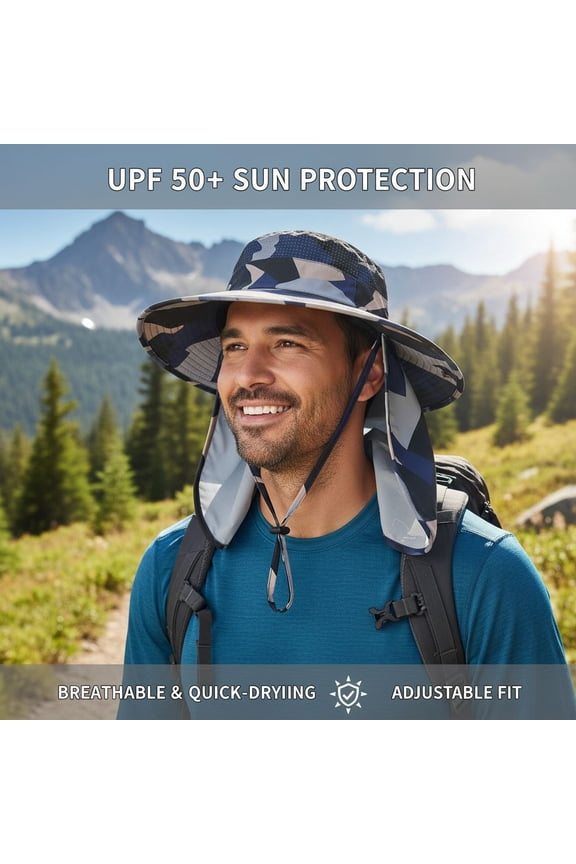 Unisex Fishing Sun Hat - UPF 50+ UV Protection, Breathable Wide Brim & Neck Flap, Great for Summer Safari Activities