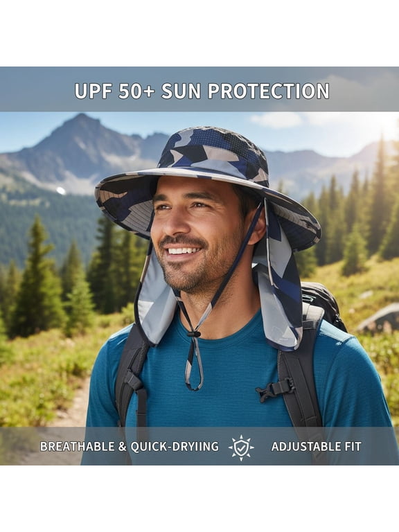 Unisex Fishing Sun Hat - UPF 50+ UV Protection, Breathable Wide Brim & Neck Flap, Great for Summer Safari Activities