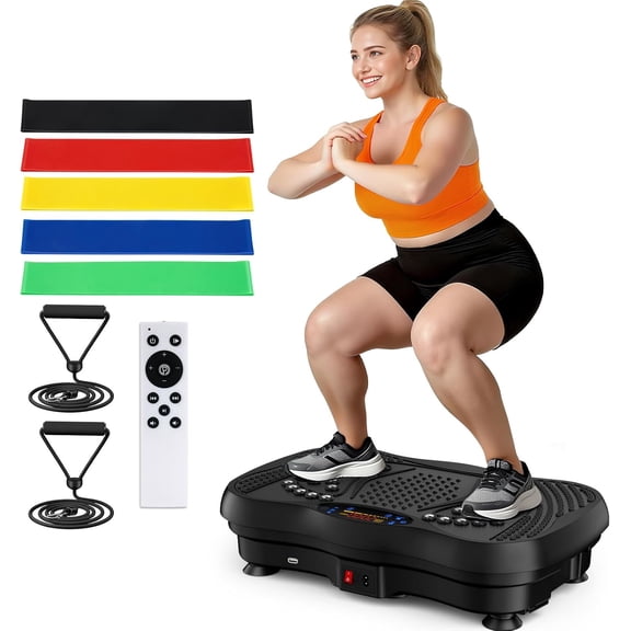 Unisex Fitness Machine 130-Level Vibration Plate Lymphatic Drainage Weight Loss 450Lbs Capacity Resistance Bands Bluetooth