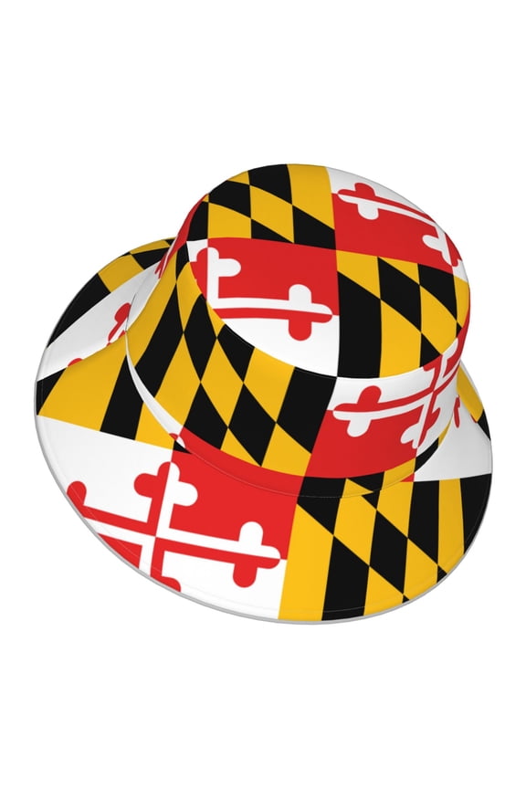 Unisex Flag Of Maryland Pattern Bucket Hat Fisherman Cap Reversible Travel Sunhat With Reflective Stripe