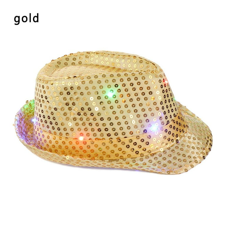 Light Up Sequin Trilby Hat Adult Gold Light Up Sequin Trilby Hat Adult Gold