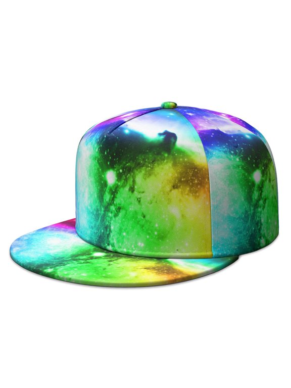 Unisex Flat Bill Cap - Alien Spacecraft Space and Galaxy Aesthetic Starry Night Sky Adjustable Cap
