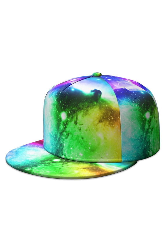 Unisex Flat Bill Cap - Alien Spacecraft Space and Galaxy Aesthetic Starry Night Sky Adjustable Cap