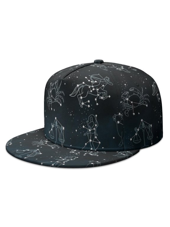 Unisex Flat Bill Cap - Alien Spacecraft Space and Galaxy Aesthetic Starry Night Sky Adjustable Streetwear Hat