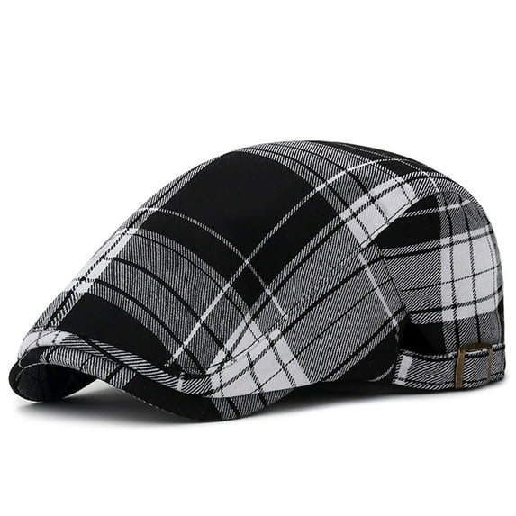 Unisex Flat Cap Newsboy Hats for Men Women Unisex Ancient Hat English Color Check Herringbone Art Head Beret Hat Black