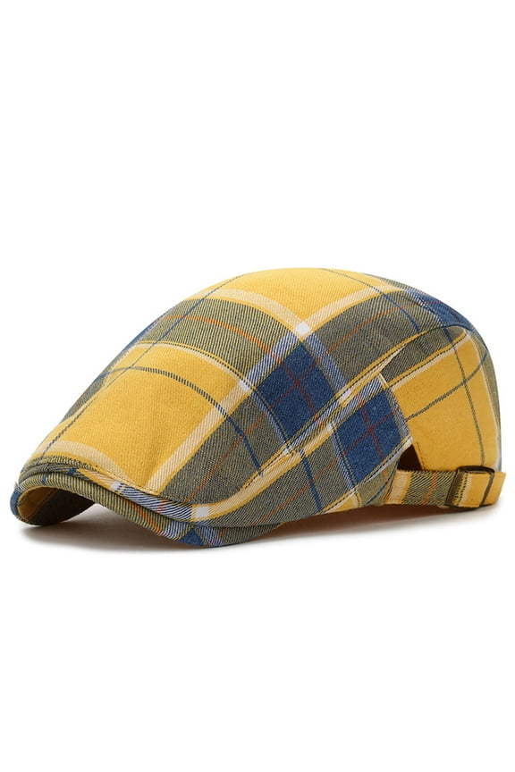 Unisex Flat Cap Newsboy Hats for Men Women Unisex Ancient Hat English Color Check Herringbone Art Head Beret Hat Yellow