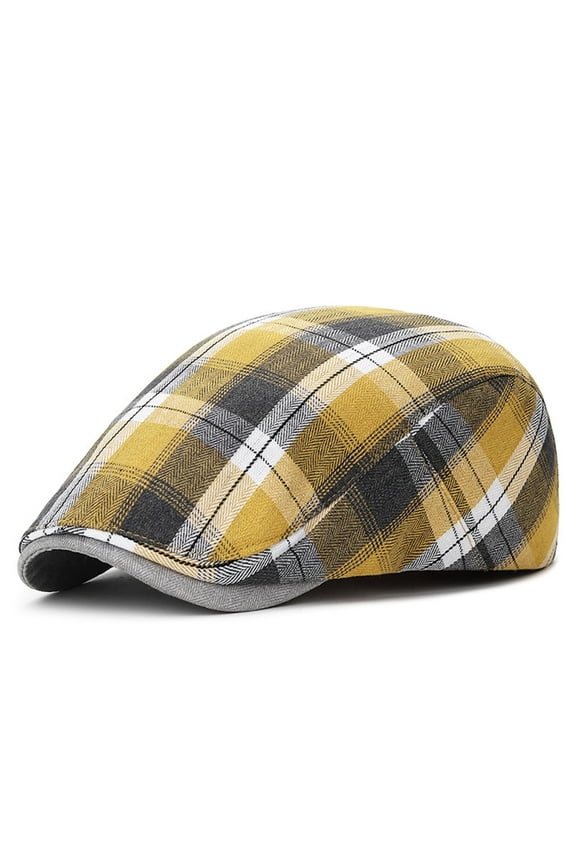 Unisex Flat Cap Newsboy Hats for Men Women Unisex Ancient Hat English Herringbone Art Head Dome Beret Hat Yellow