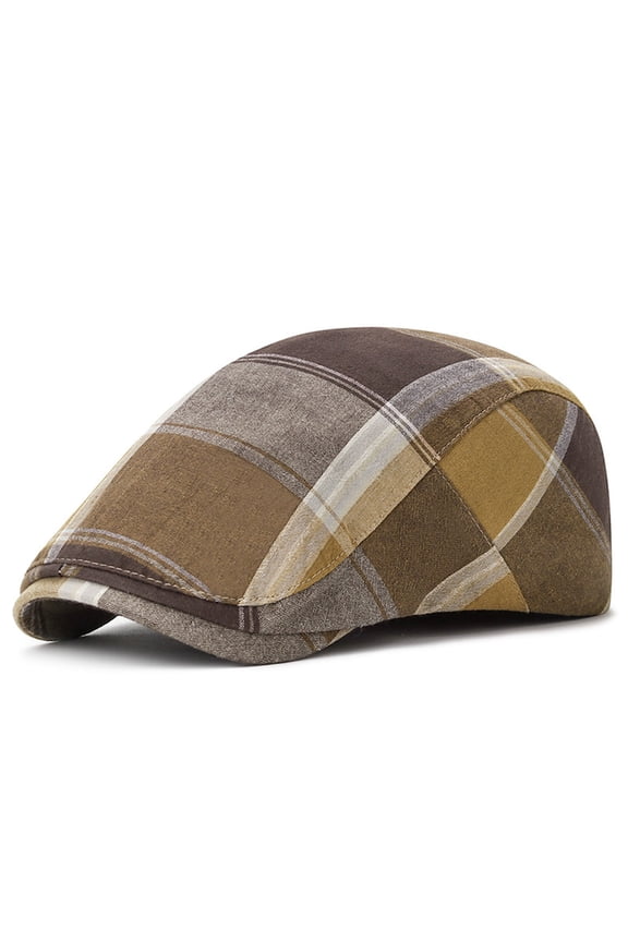 Unisex Flat Cap Newsboy Hats for Men Women Unisex Casual Plaid Handsome Fashion British Gerberet Comfortable Breathable Forward Hat Brown