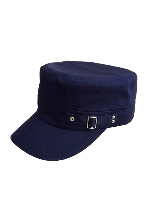 Unisex Flat Top Hat for Men Women Washed Cotton Cadet Cap Adjustable Vintage Baseball Cap with Back Snap Buckle