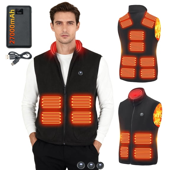Unisex Fleece Heated Vest with 7.4V 2700mAh Rechargeable Battery, Electric Heating Gilet 3 Heat Levels Thermal Body Warmer Heated Waistcoat for Men Women Outdoor Skiing Hunting Winter Work,XL