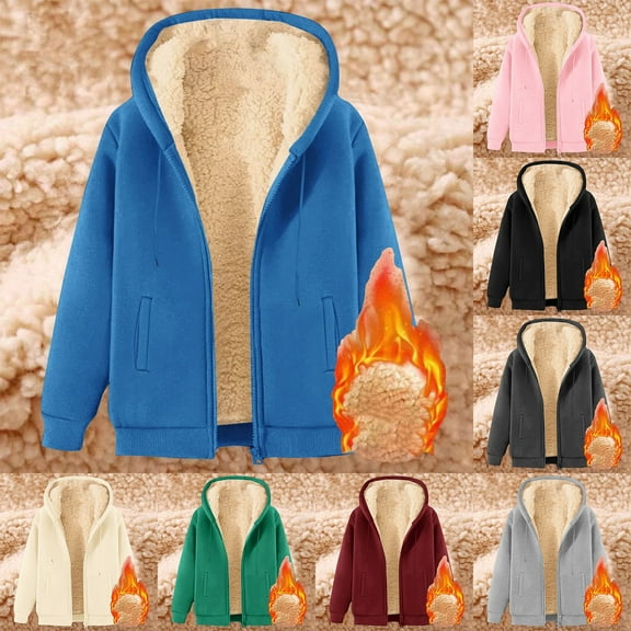 Unisex Fleece Jacket Women Casual Full Zip Up Hoodie Warm Sherpa Lined Sweatshirt Fall Winter Coat With Pockets 2025 Warm Trendy Tops (Beige, L)