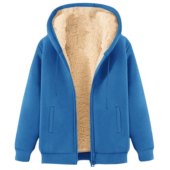 Unisex Fleece Jacket Women Casual Full Zip Up Hoodie Warm Sherpa Lined Sweatshirt Fall Winter Coat With Pockets 2025 Warm Trendy Tops (Blue, M)