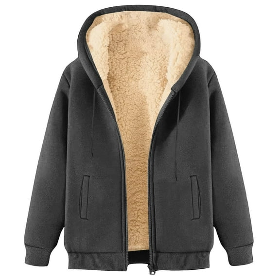 Unisex Fleece Jacket Women Casual Full Zip Up Hoodie Warm Sherpa Lined Sweatshirt Fall Winter Coat With Pockets 2025 Warm Trendy Tops (Dark Gray, M)