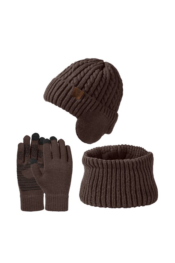 Unisex Knit Three-Piece Set â Warm Ear Protection Hat Neck Warmer Gloves with Touchscreen Design for Outdoor Winter Sports Cycling Running, Cozy Thermal Accessories Gift Ideas Ski