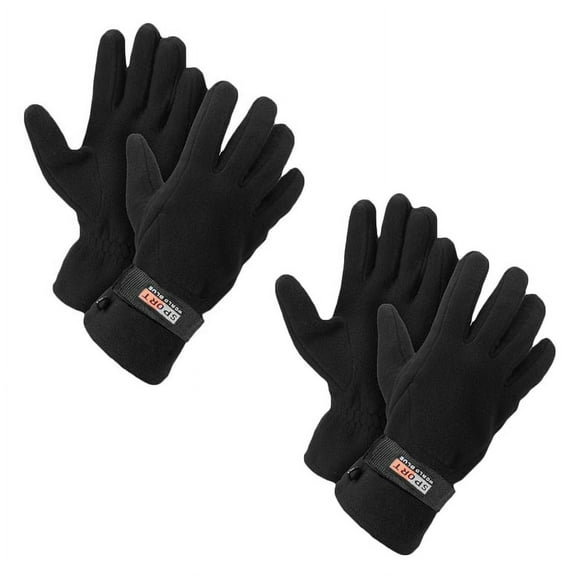 Unisex Fleece Lined Adjustable Warm Winter Gloves (Black 2 Pairs)