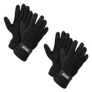 Unisex Fleece Lined Adjustable Warm Winter Gloves (Black 2 Pairs)