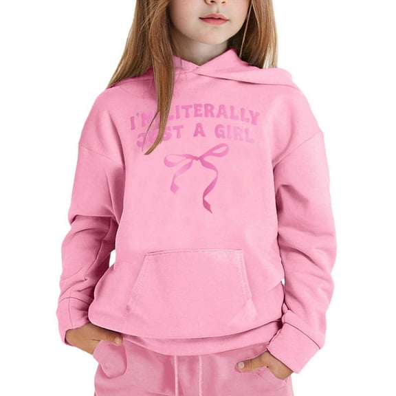 Unisex Fleece Lined Hooded With Kangaroo Pocket, Letter Pattern Print Long Sleeve Sweatshirts Athletic Casual Hoodie - Pink,5-6 Years