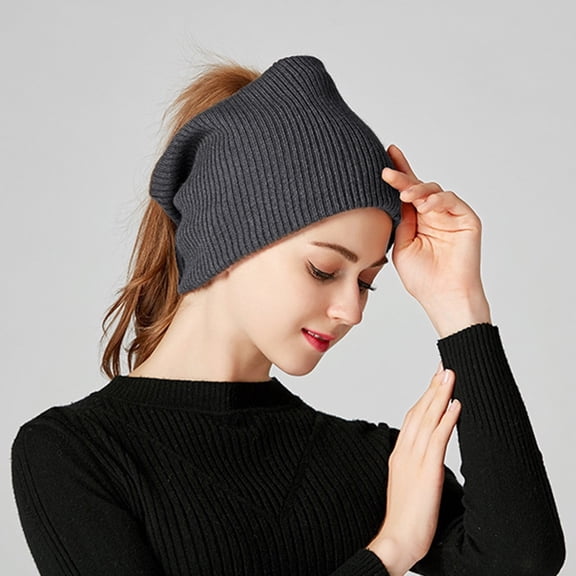 Unisex Fleece Lined Neck Warmer, Winter Knit Scarf Tube, Multifunctional Headband, Double Layer Cold Protection, Soft Acrylic Wool Scarf, Outdoor Sports Neck Gaiter - Dark Gray