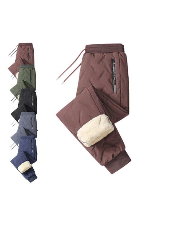 Unisex Fleece-Lined Winter Sports Pants – Water-Repellent Warm Trousers with Faux-Shearling Lining, Drawstring Waist, Zip Pockets, and Cuffed Hems