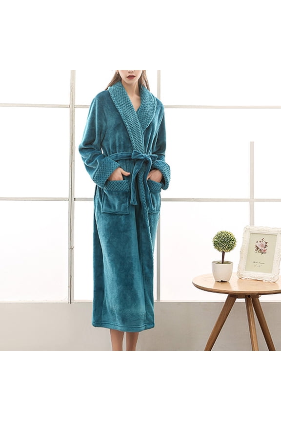 Unisex Fleece Robes, Women Soft Long Winter Cozy Warm Bathrobes Comfy House Coat Knitted Maxi Sleepwear New Bath Robes for Women Plus Size Green M
