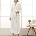 thumbnail image 1 of Unisex Fleece Robes, Women Soft Long Winter Cozy Warm Bathrobes Comfy House Coat Knitted Maxi Sleepwear New Womens Robes Lightweight White M, 1 of 6